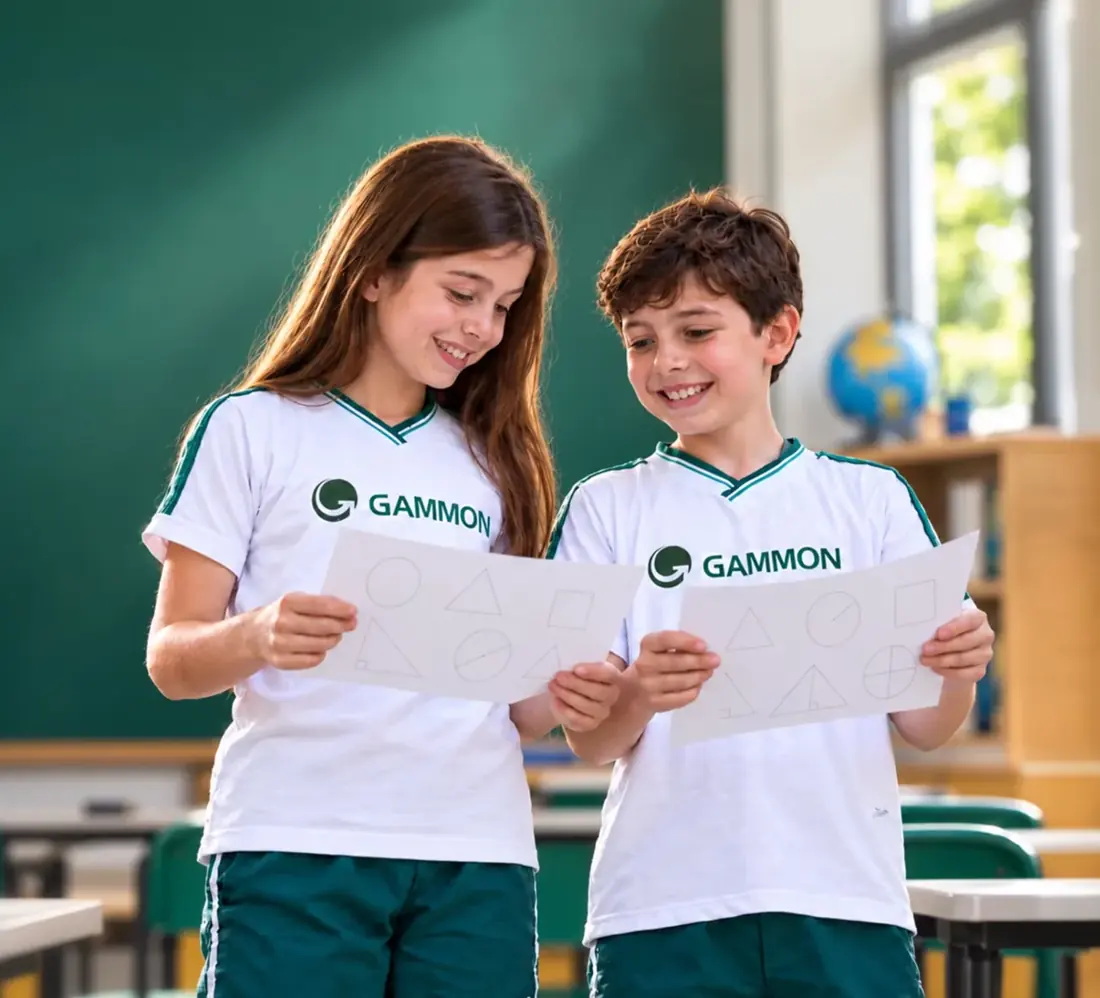 Alunos do Gammon sorrindo em sala de aula